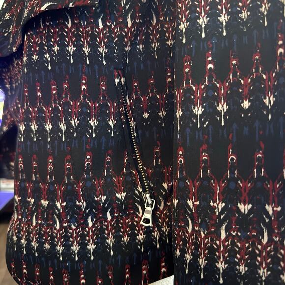 H&M Black & Burgundy Abstract Print Moto-Style Open Front Jacket, Size 4 - Picture 4 of 8